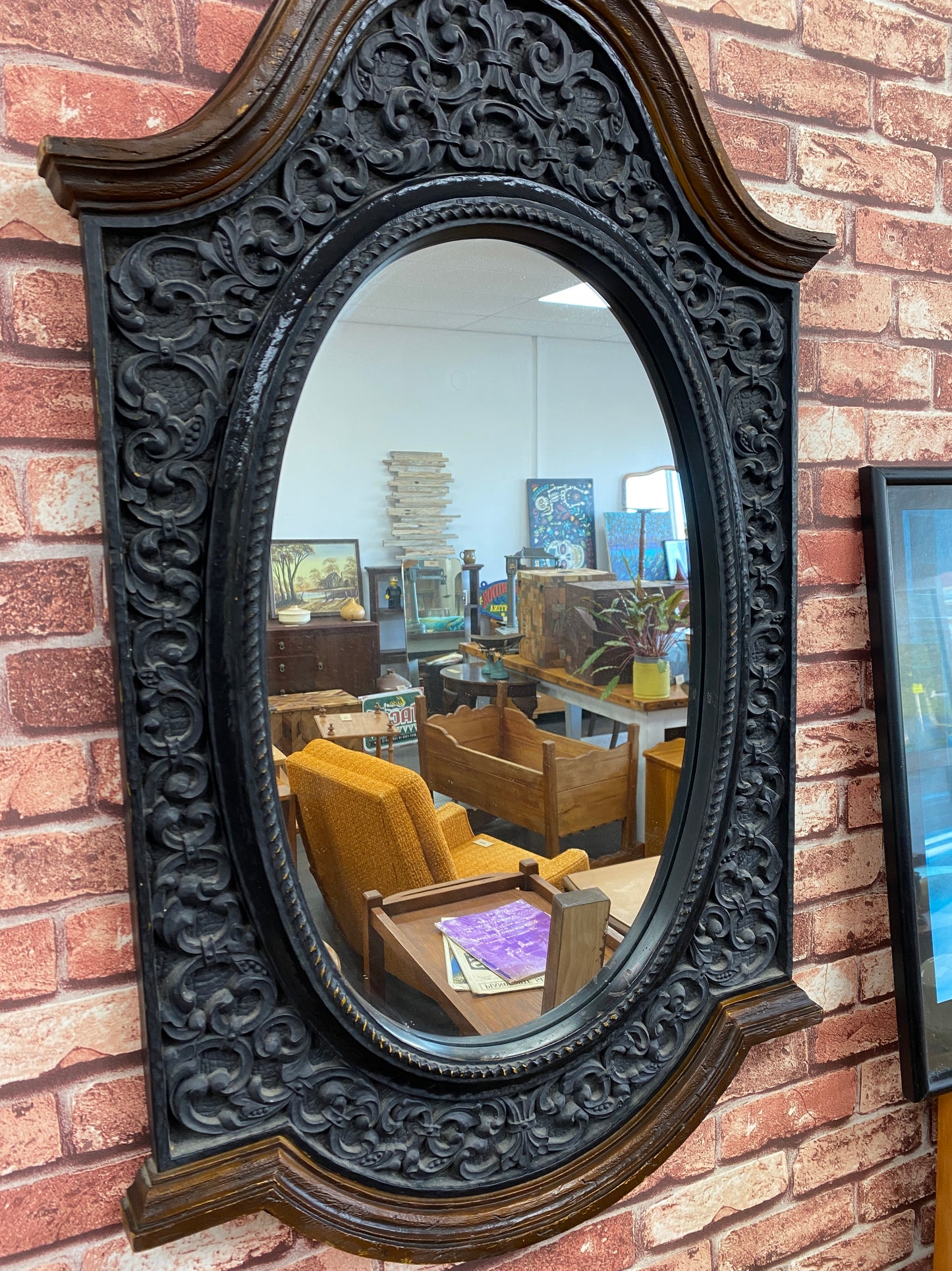 1960s Syroco Rustic European Faux Wrought Iron Mirror