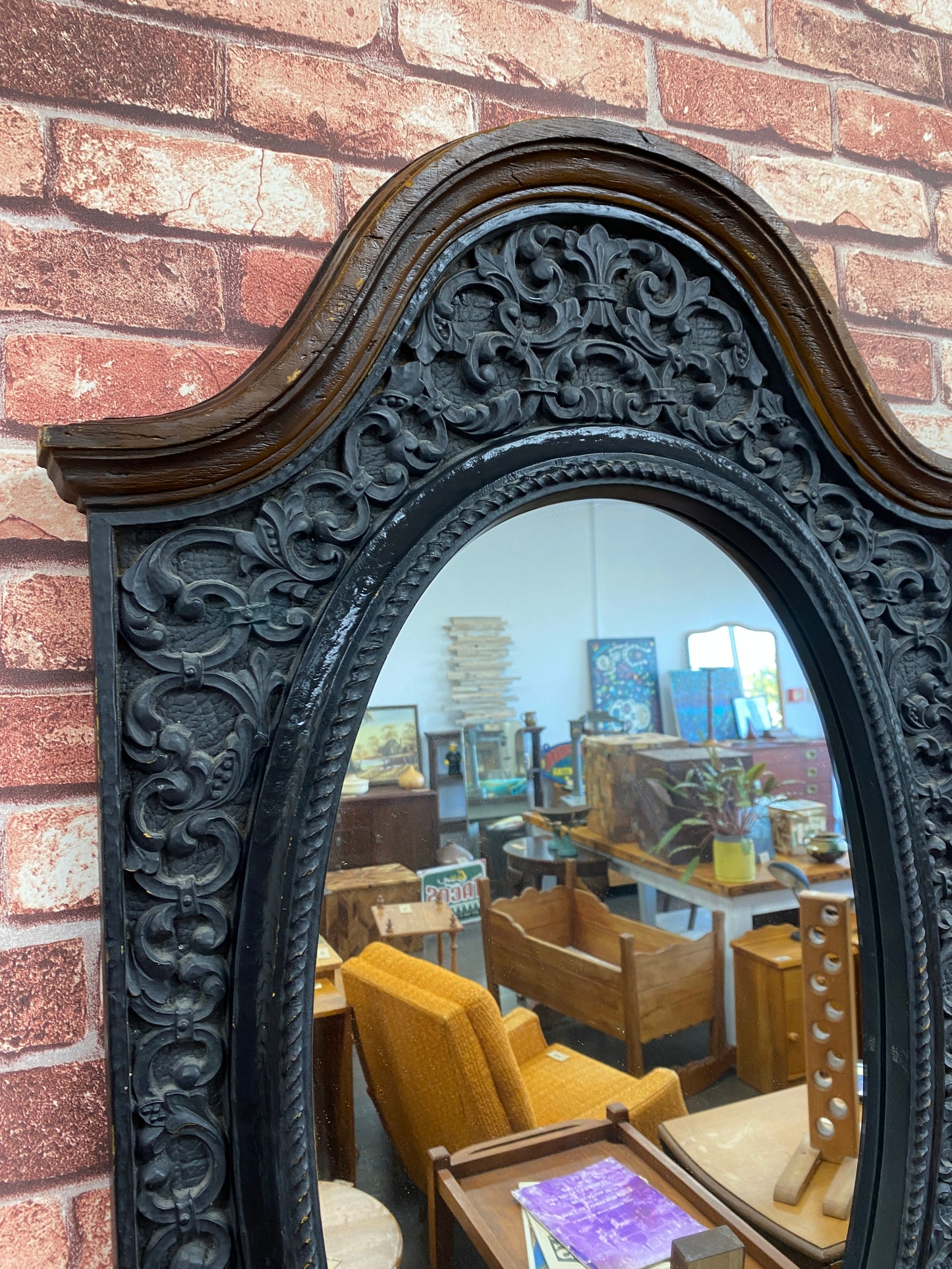 1960s Syroco Rustic European Faux Wrought Iron Mirror