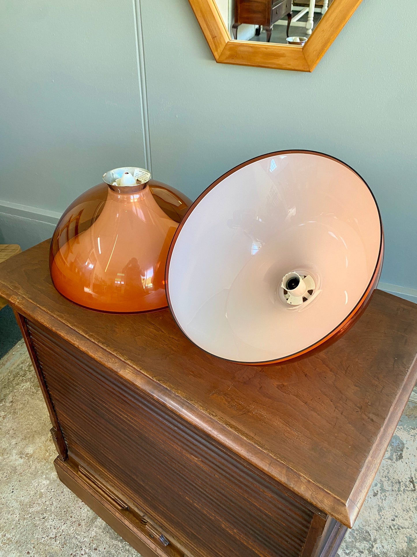 1970s Orange/White Academy Lighting NZ Light Shades - Pair