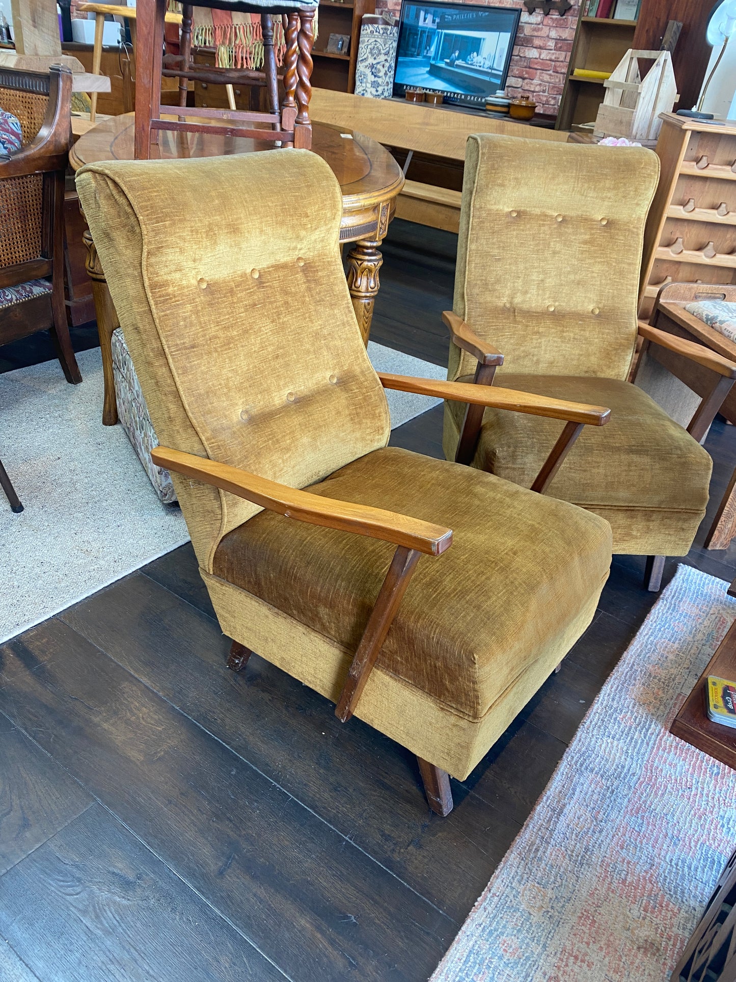 1970s Velour Armchairs (Pair)