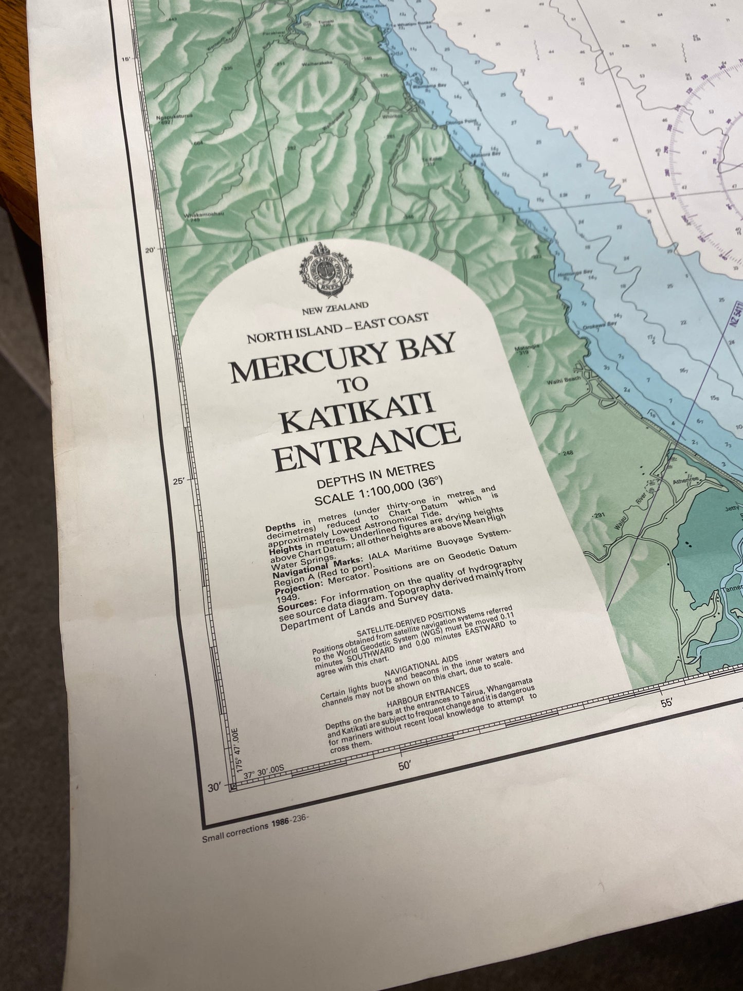 1985 Royal Navy Mercury Bay to Katikati Entrance Marine Map