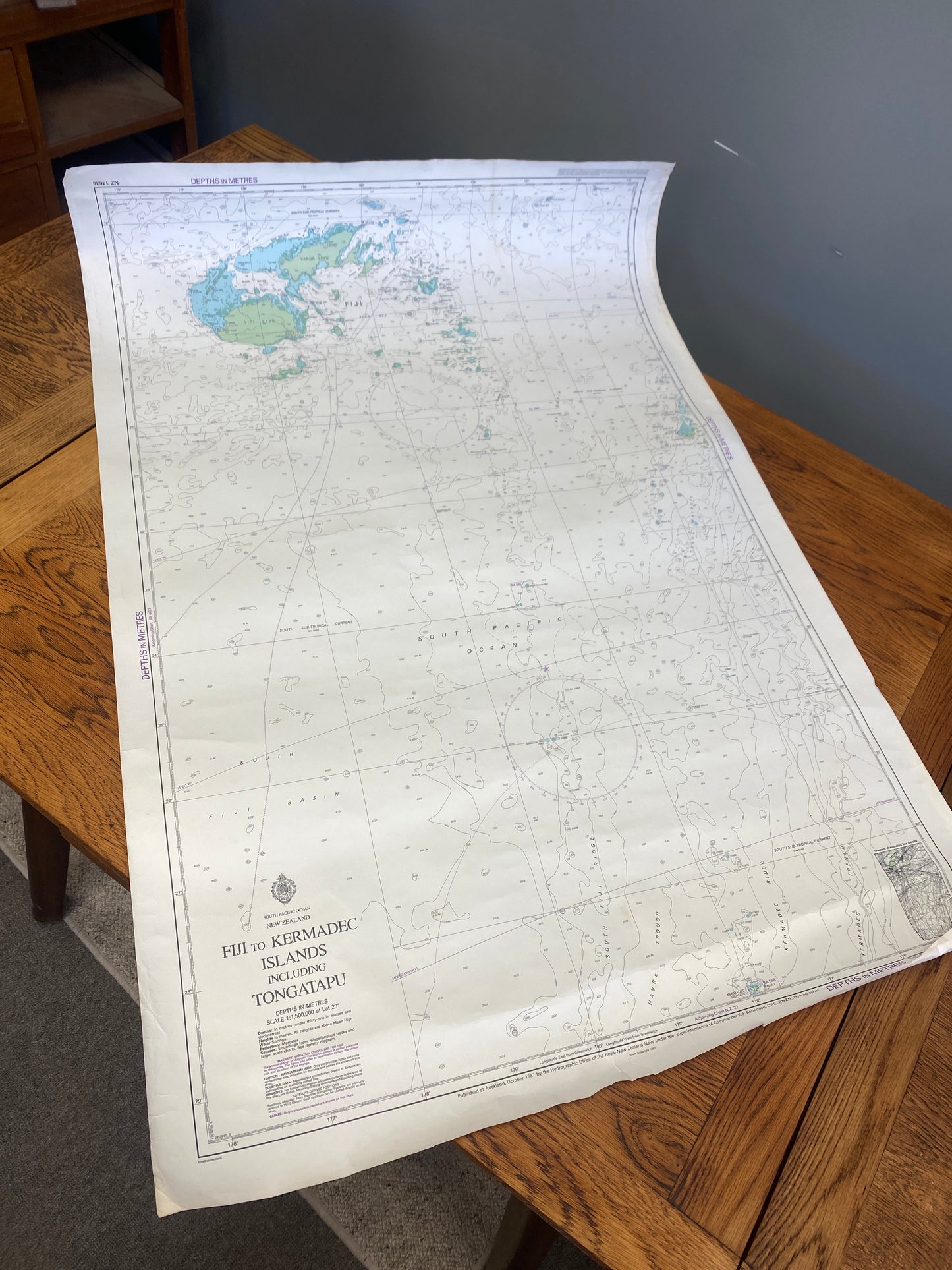 1987 Royal Navy Fiji to Kermadec Islands Marine Map