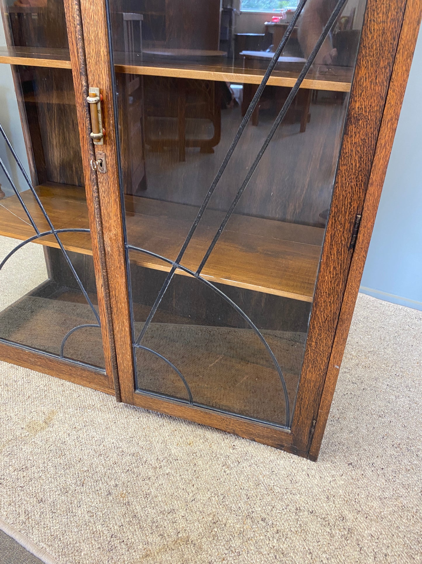 Art Deco Tiger Oak Leadlight Cabinet