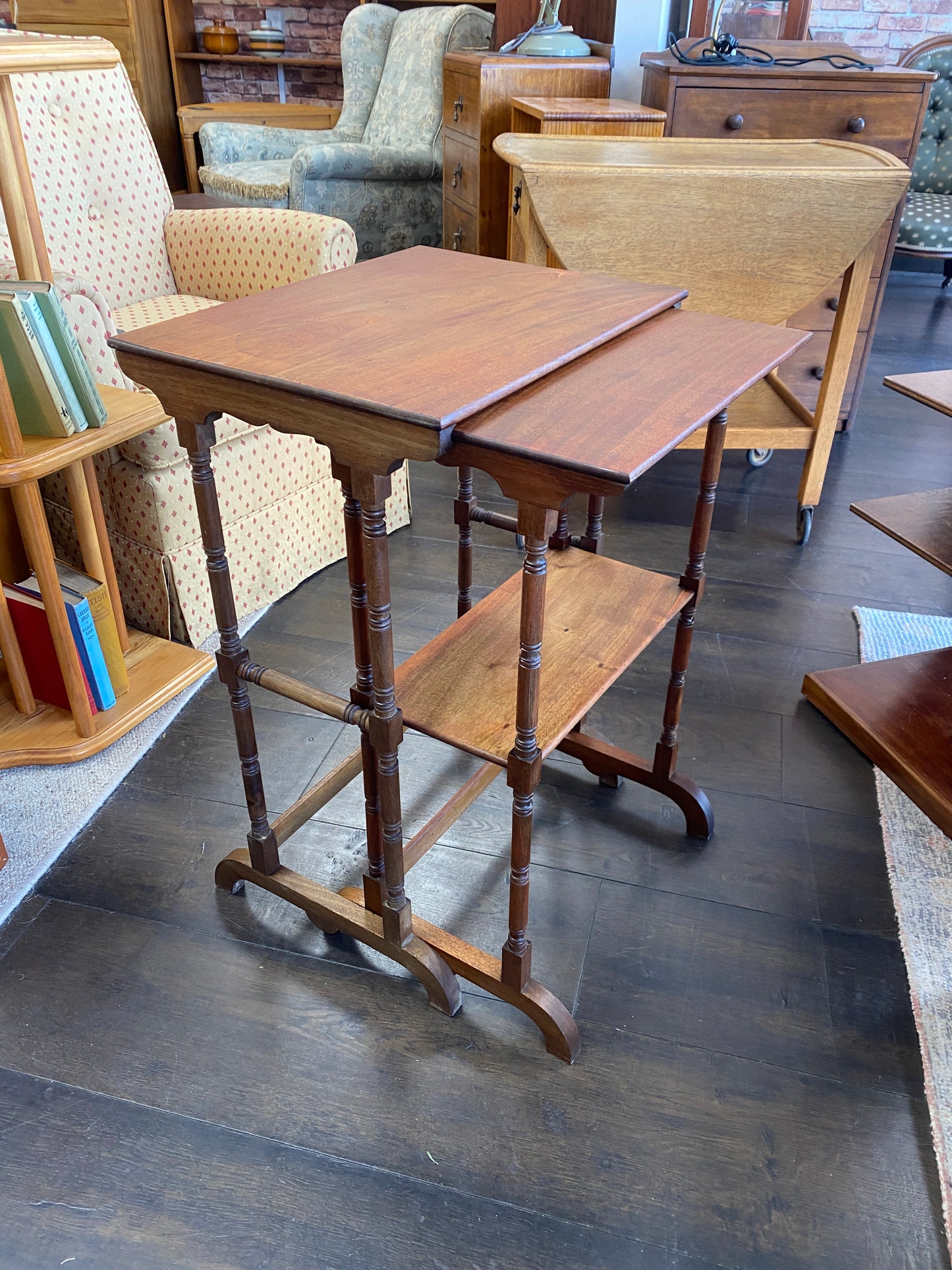 Aesthetic Movement Nest of Two Mahogany Tables 1800s