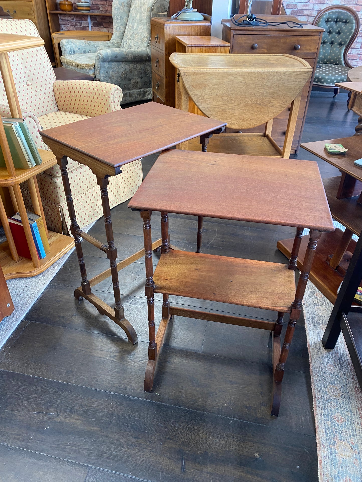 Aesthetic Movement Nest of Two Mahogany Tables 1800s