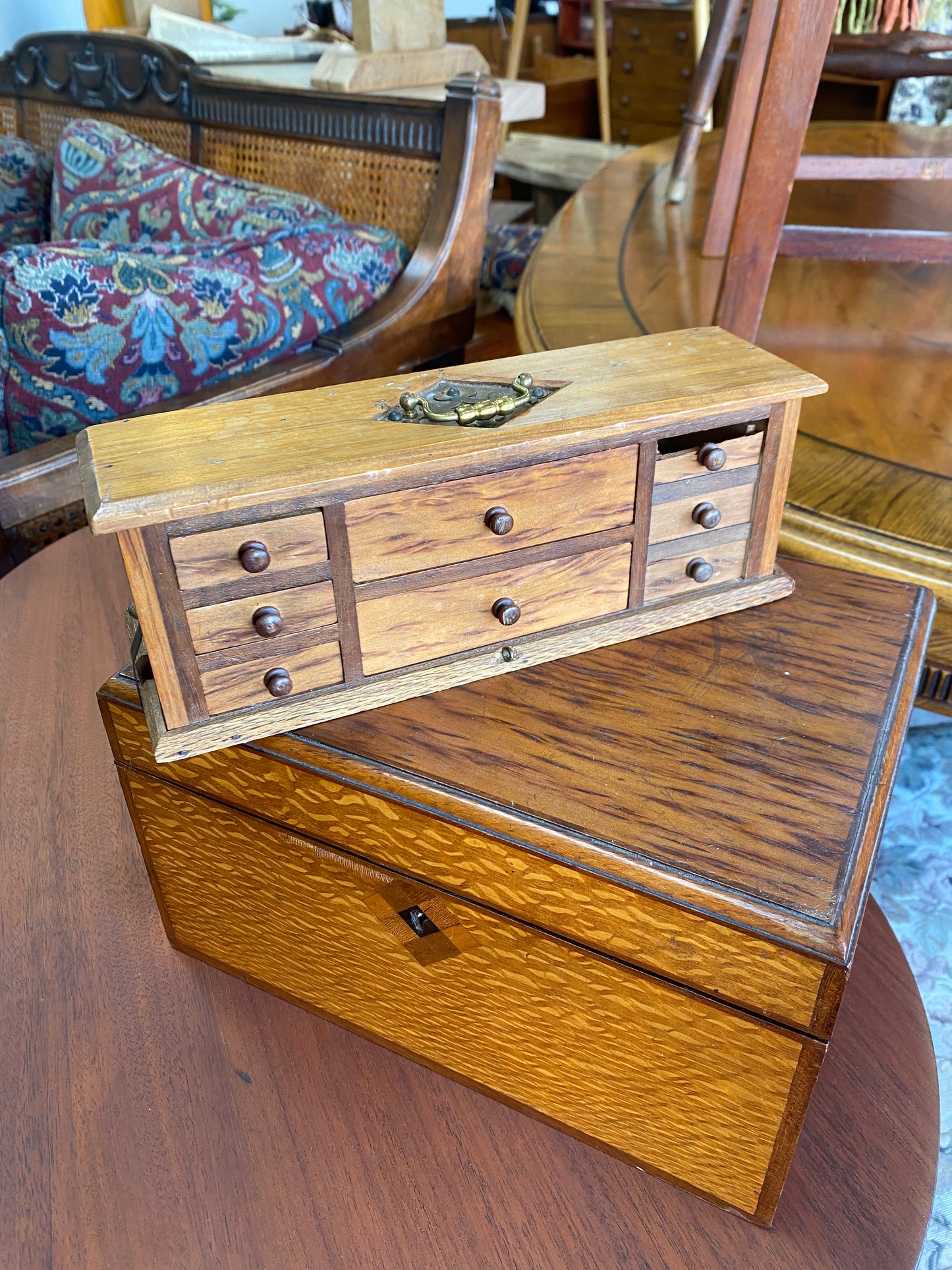 Antique Burr Walnut/Quarter Oak & Kauri Travel Writing Desk