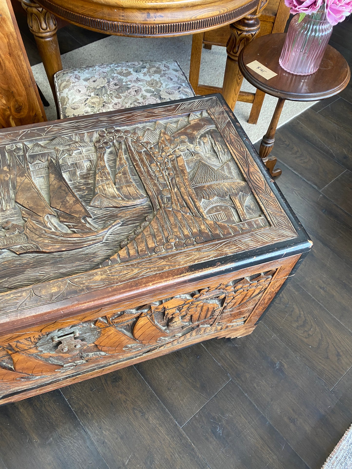 Antique Hand Carved Chinese Camphor Chest