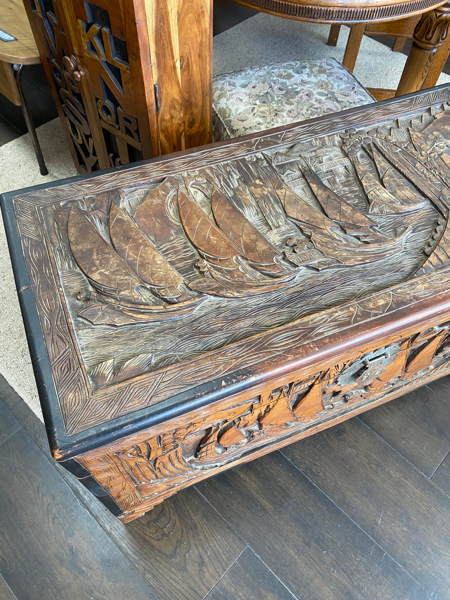 Antique Hand Carved Chinese Camphor Chest