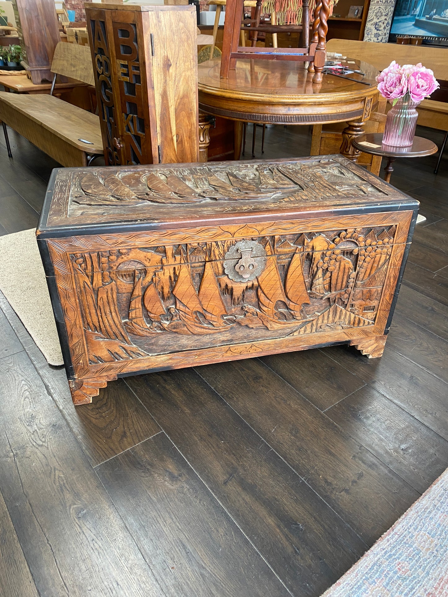 Antique Hand Carved Chinese Camphor Chest