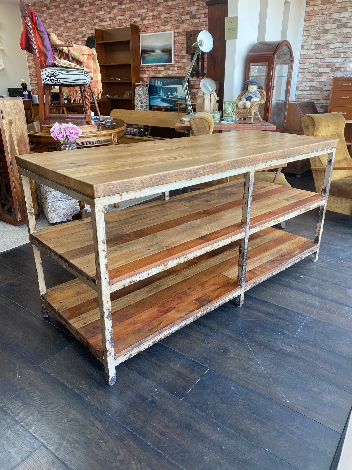 Antique Rimu & Steel Industrial Kitchen Island