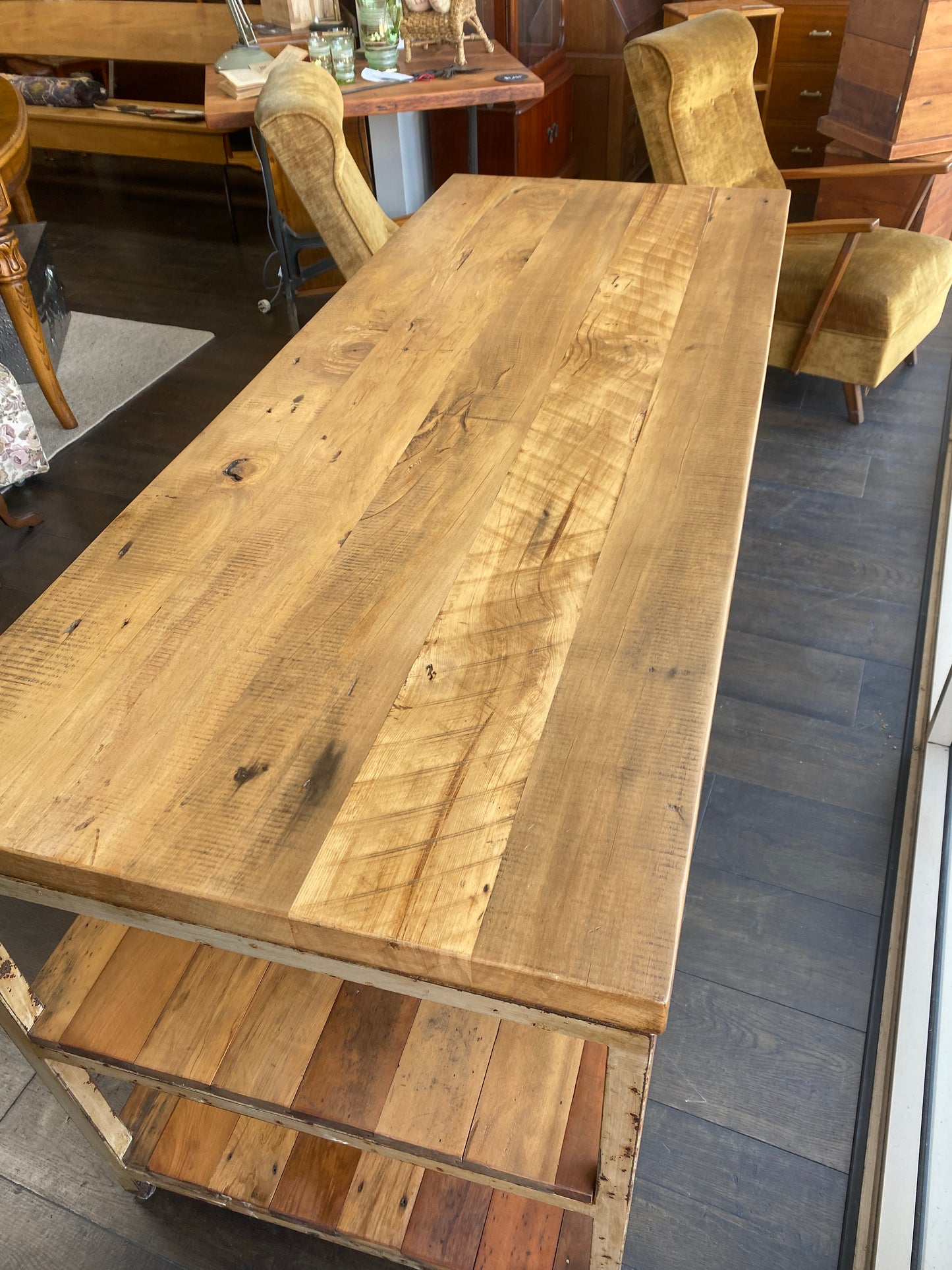 Antique Rimu & Steel Industrial Kitchen Island