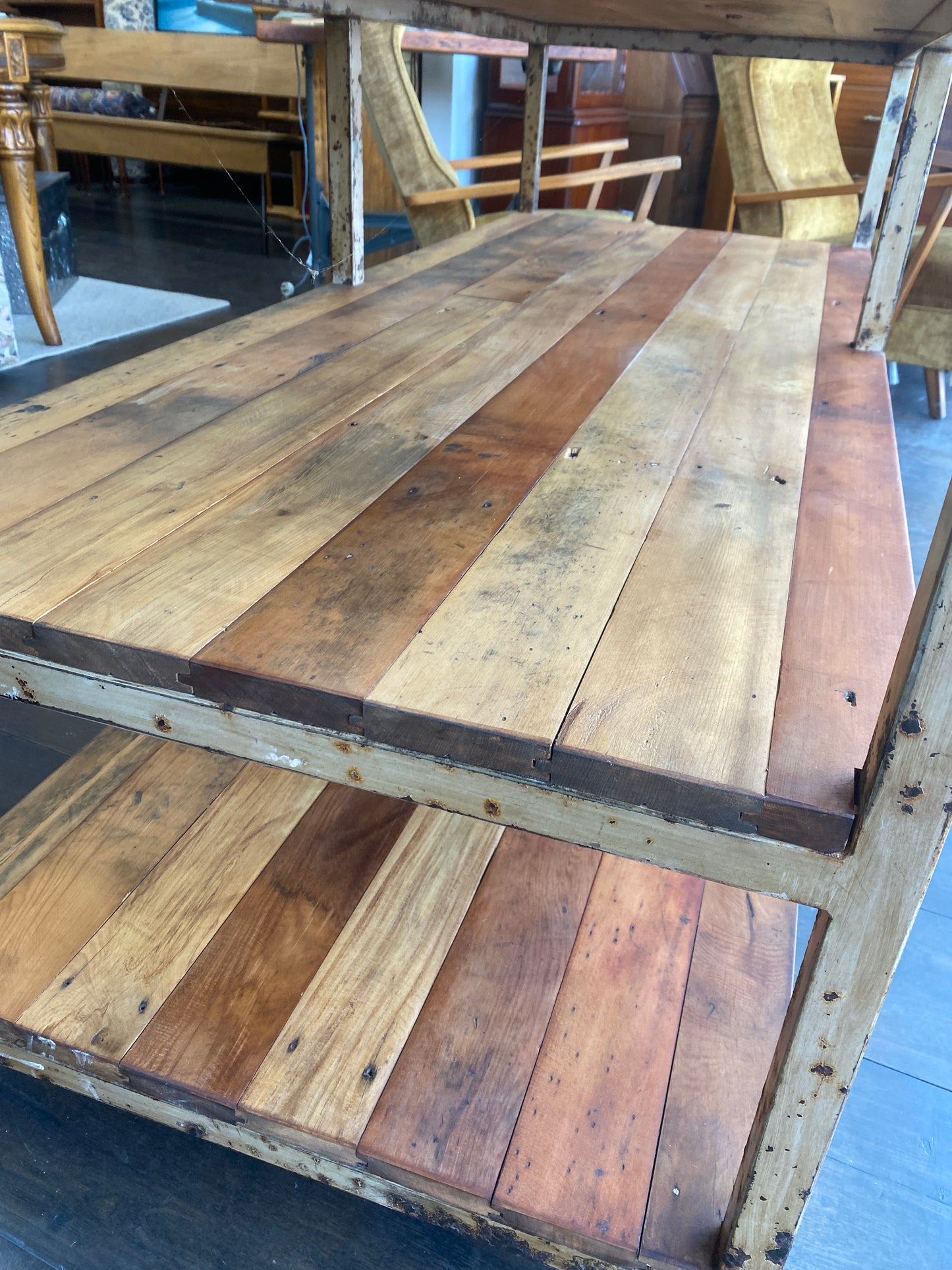 Antique Rimu & Steel Industrial Kitchen Island
