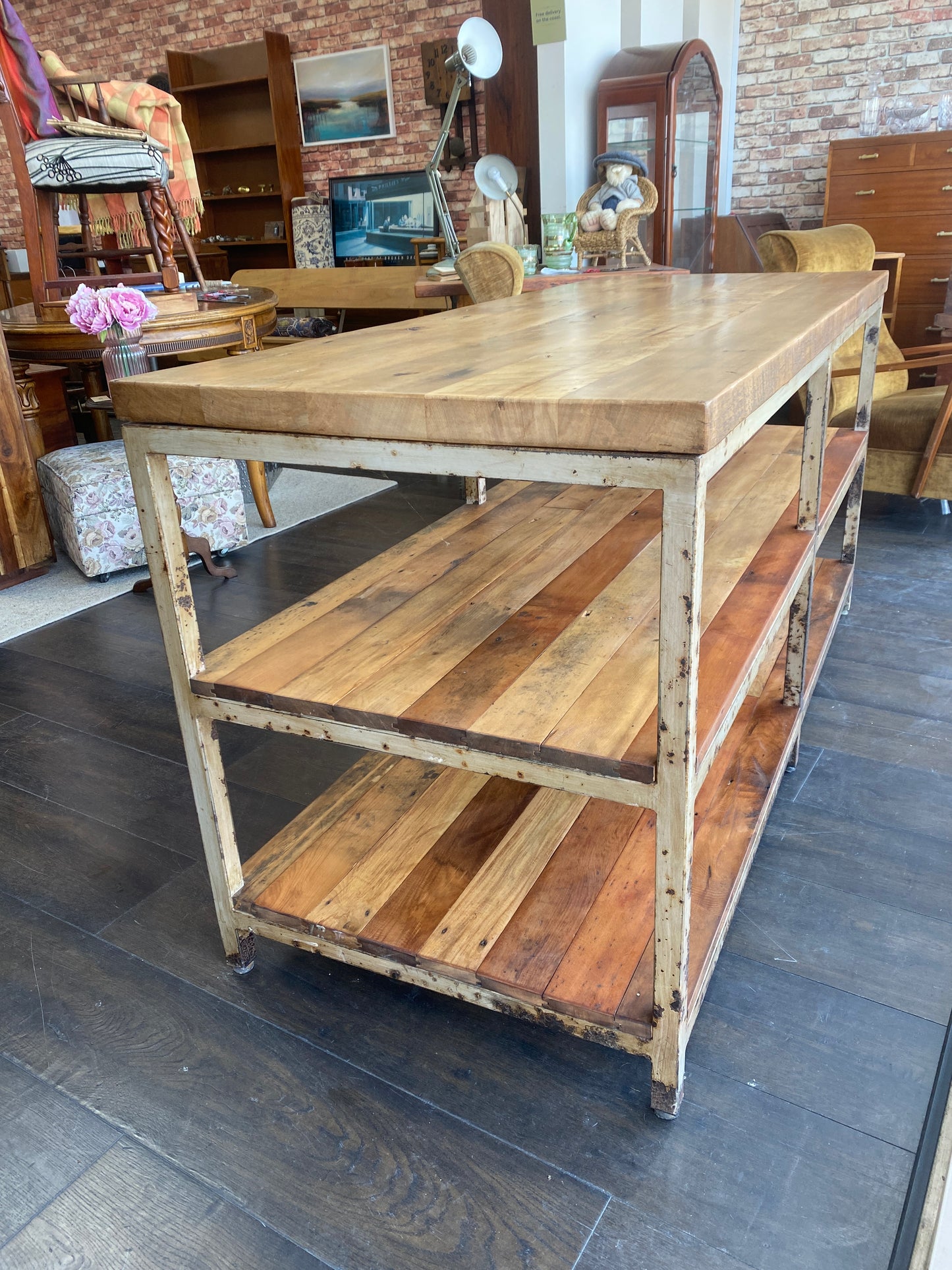 Antique Rimu & Steel Industrial Kitchen Island