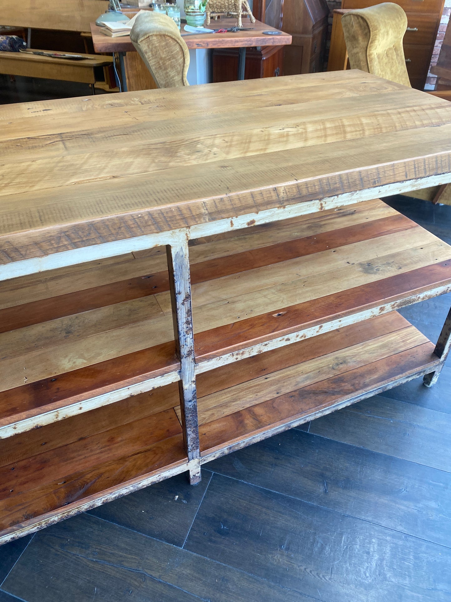 Antique Rimu & Steel Industrial Kitchen Island
