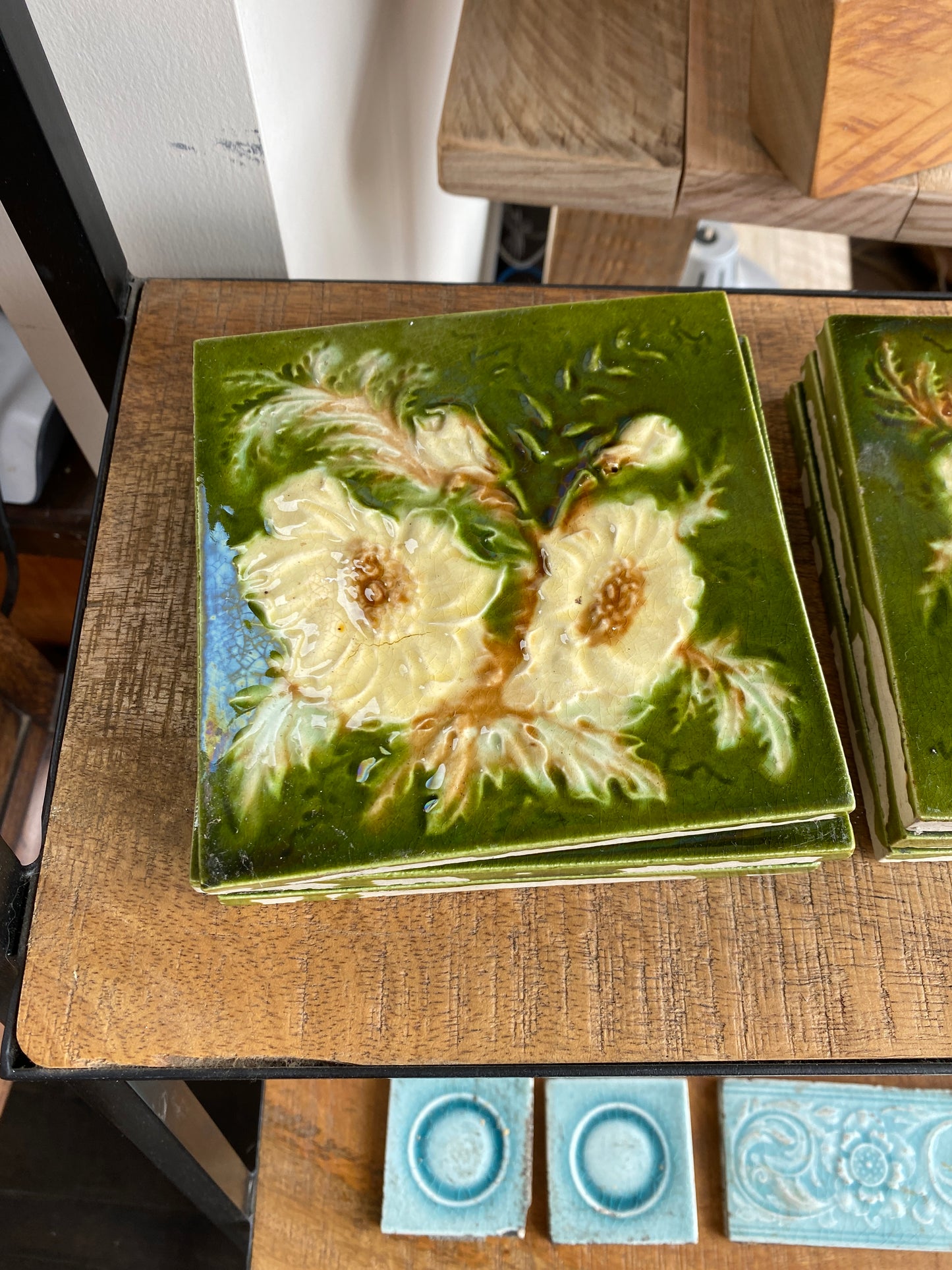 Antique T & R Boote (England) Majolica Glazed Floral Tiles