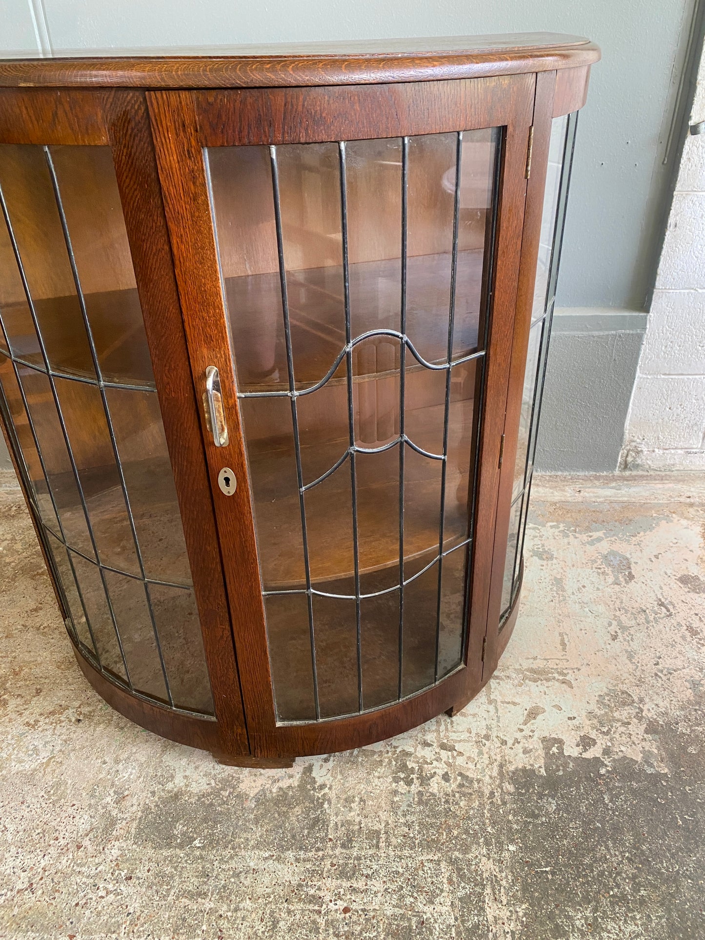 Art Deco Oak Leadlight China Cabinet
