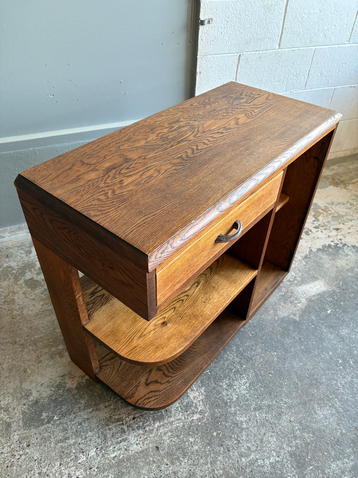 Art Deco Solid Oak Asymmetrical Side Table