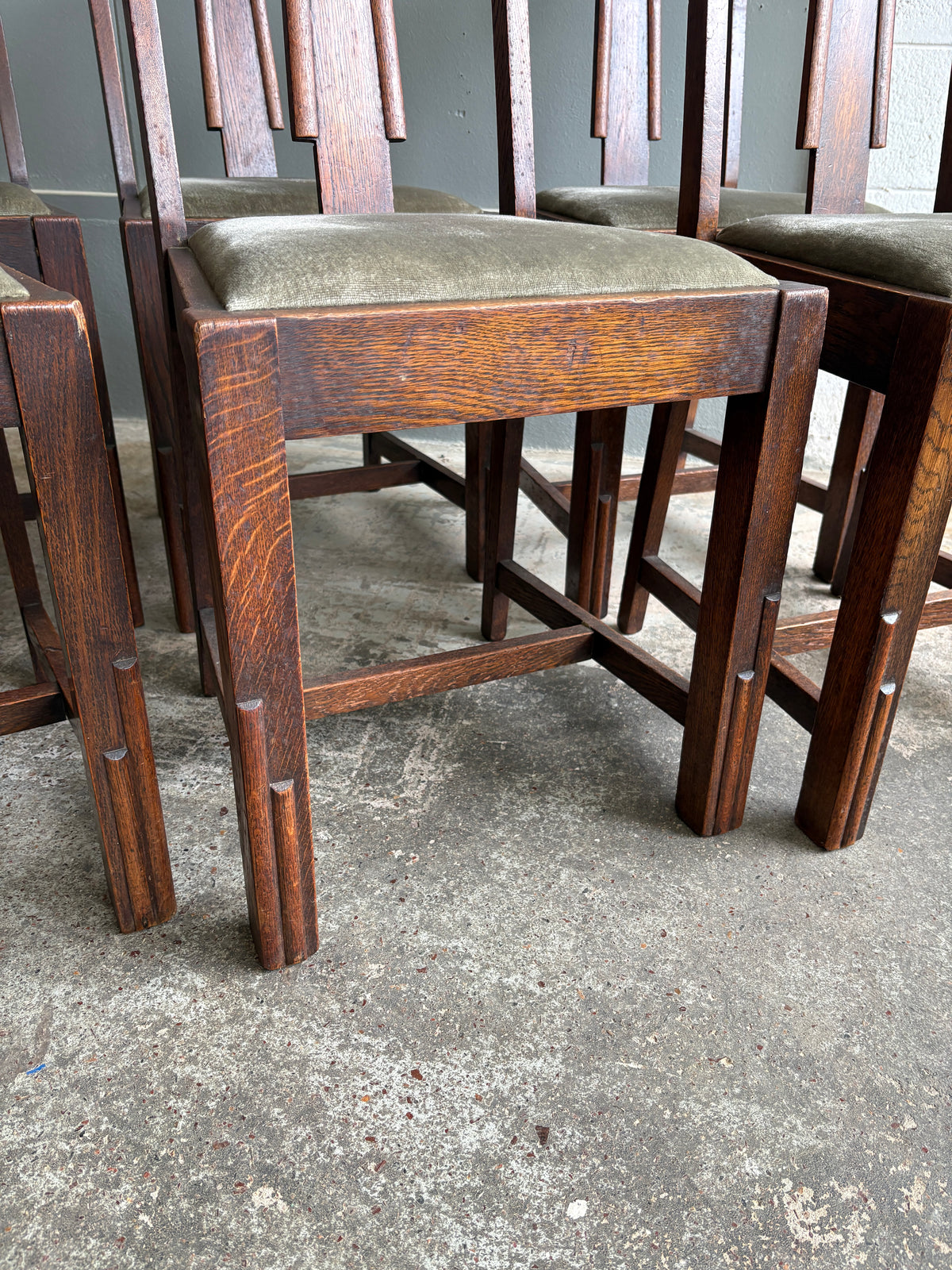 Art Deco Solid Oak Dining Chairs. (Set of 6)