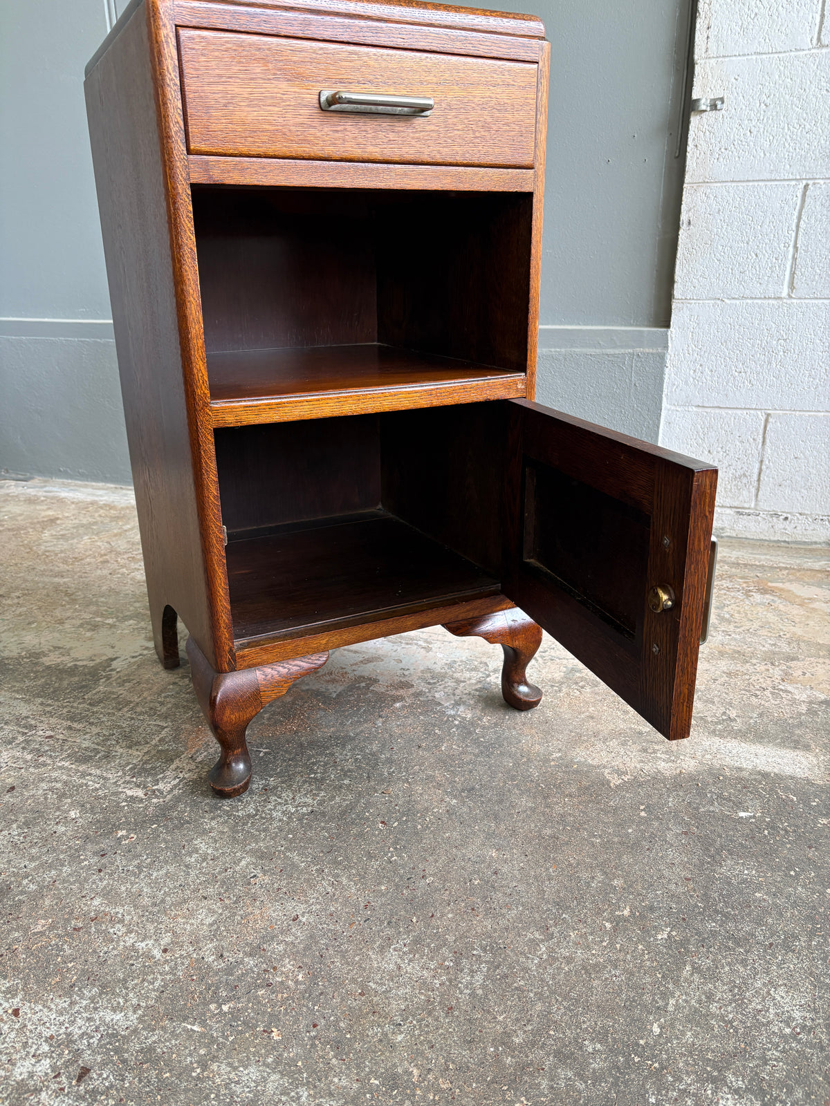 Art Deco Solid Tiger Oak Bedside Table/Pot Cupboard