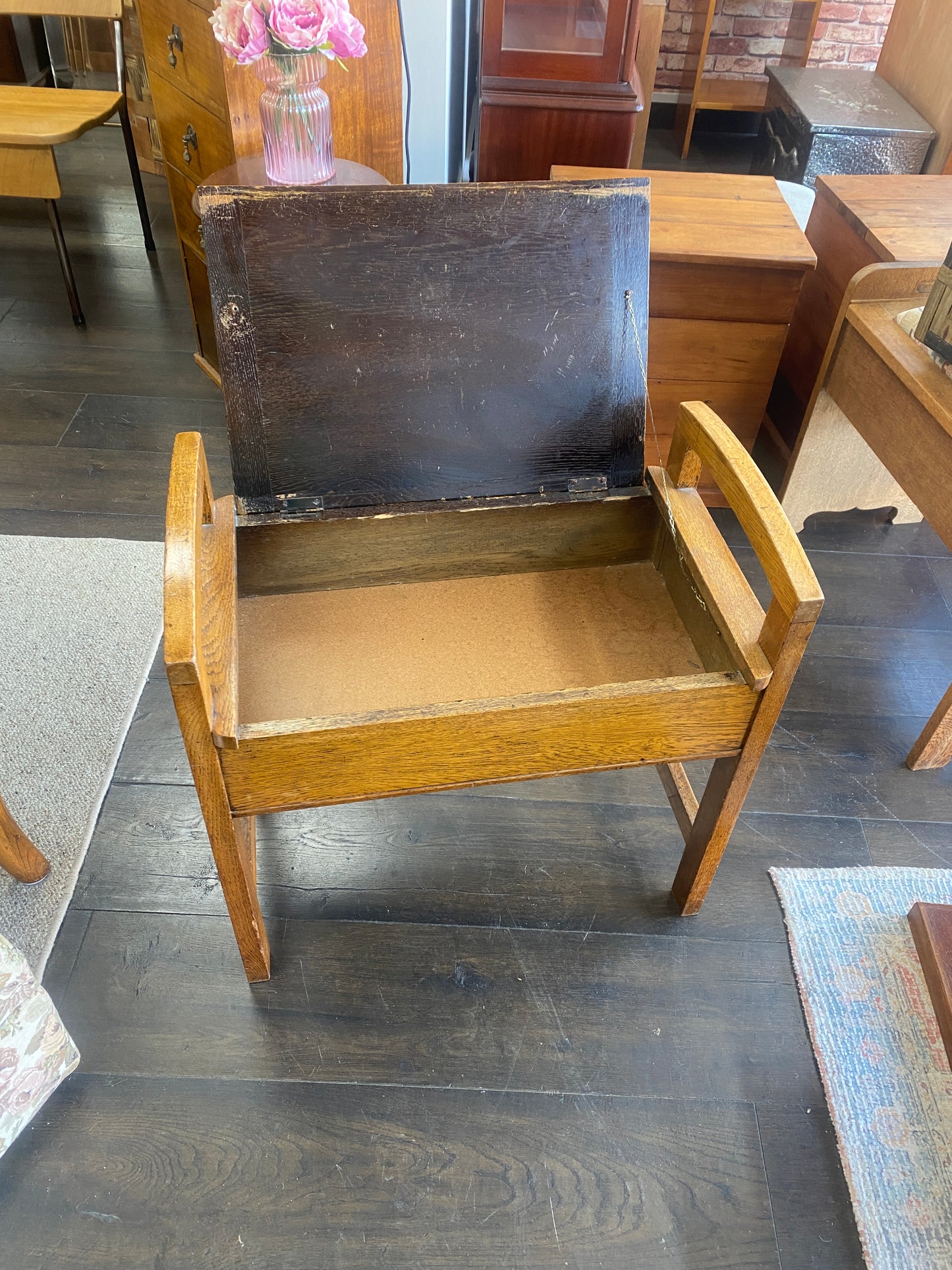 Arts & Crafts Style Light Oak Piano Stool