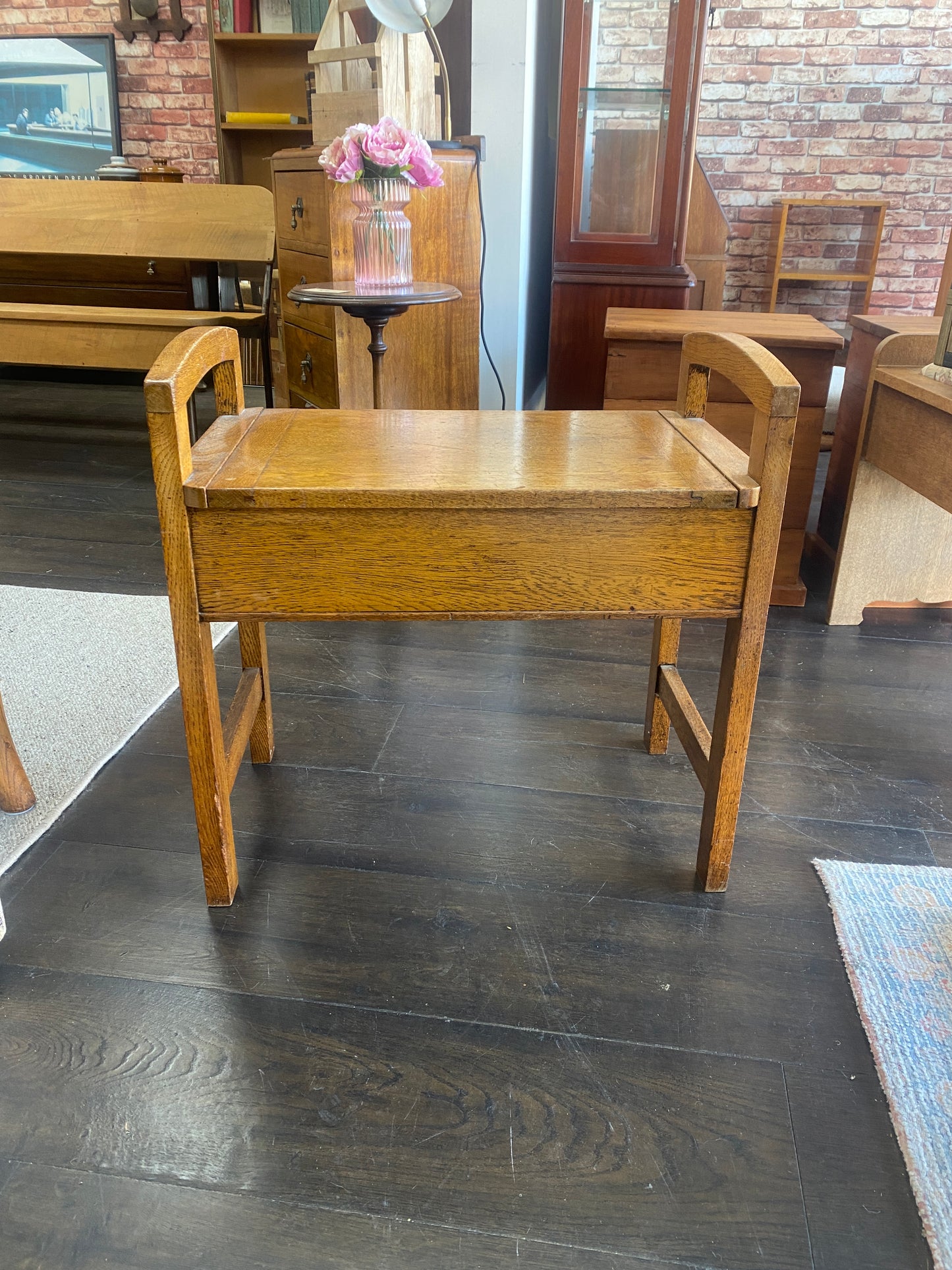 Arts & Crafts Style Light Oak Piano Stool
