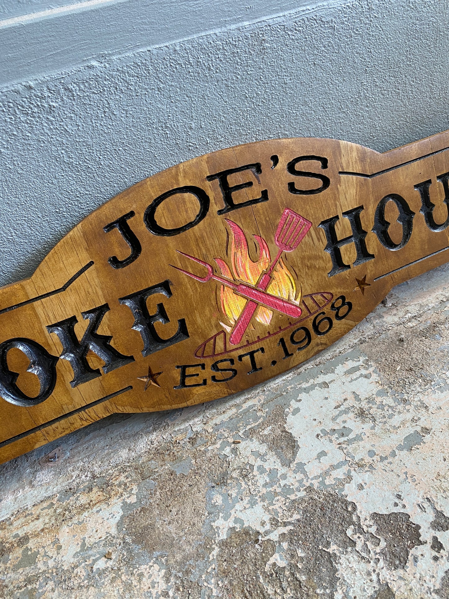 Handmade Joe's Smoke House Man Cave Sign