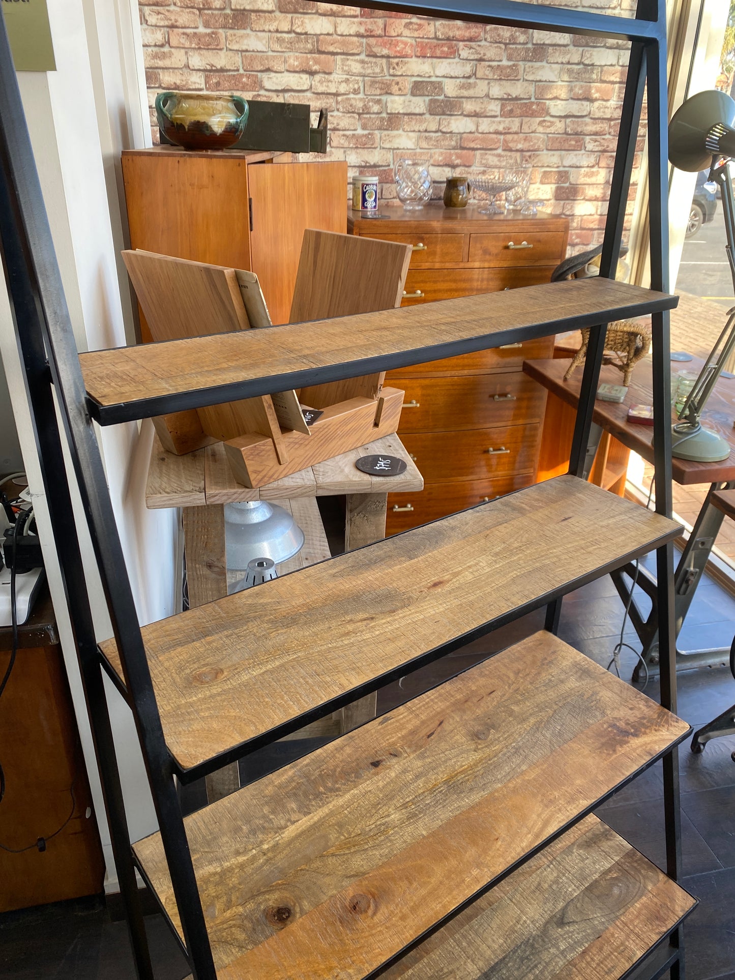 Industrial Style Steel & Oak Ladder Bookcase