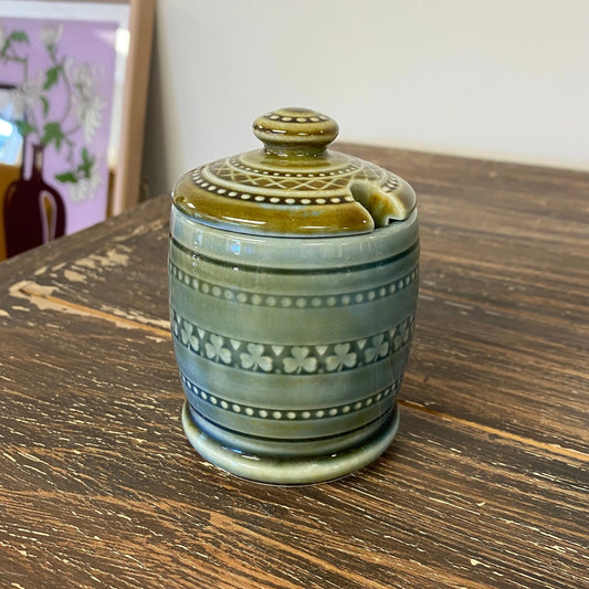 Irish Wade Porcelain Honey Pot - Green Lid