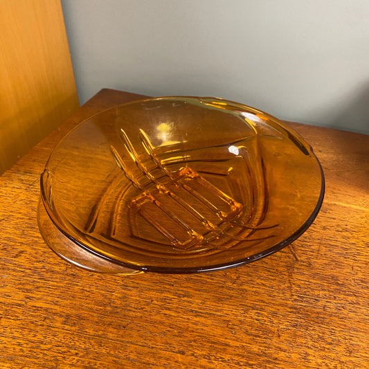 Retro Amber Glass Bowl in Deco Style
