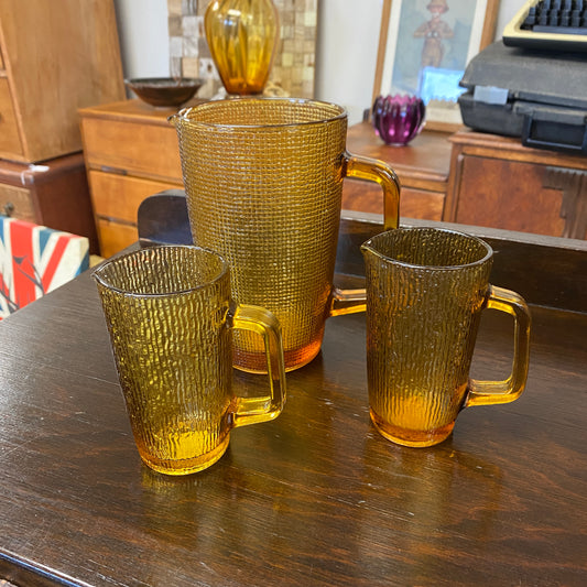Retro Amber Glass Jugs (Set of 3)
