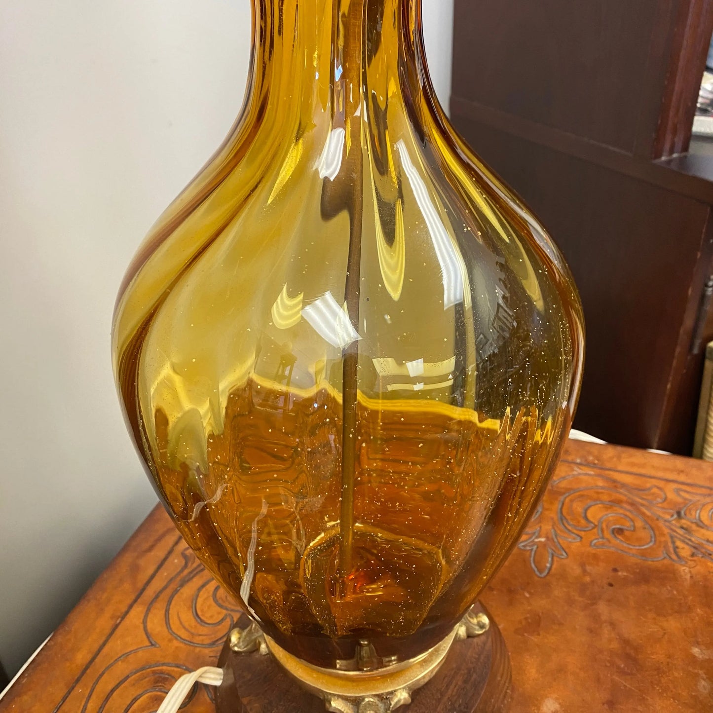 Retro Amber Glass Lamp (No Shade)