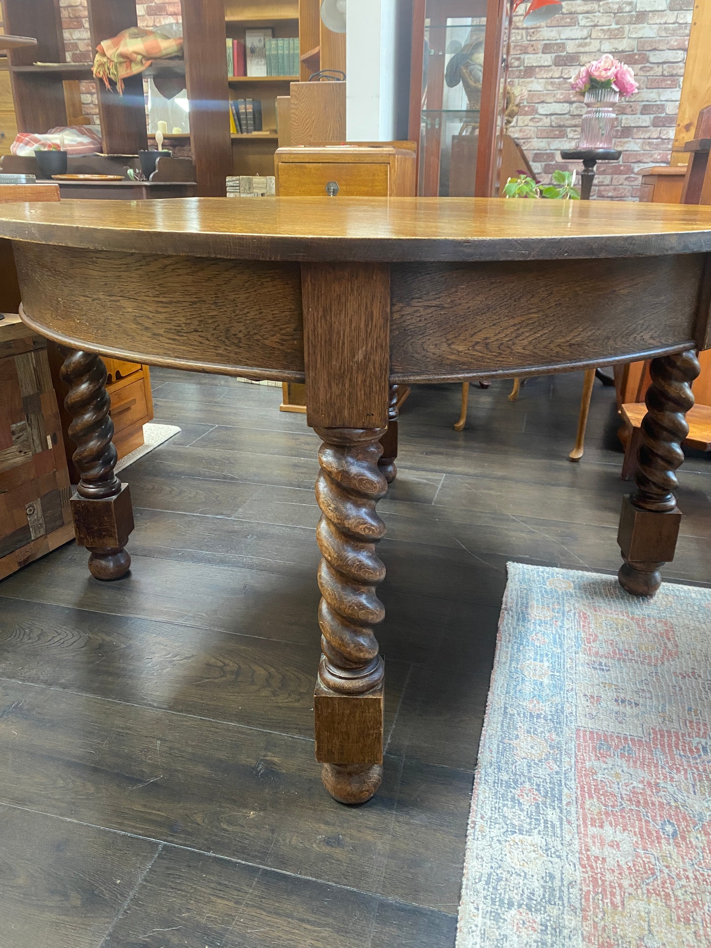 Victorian English Oak Dining Table with Barley Twist Legs
