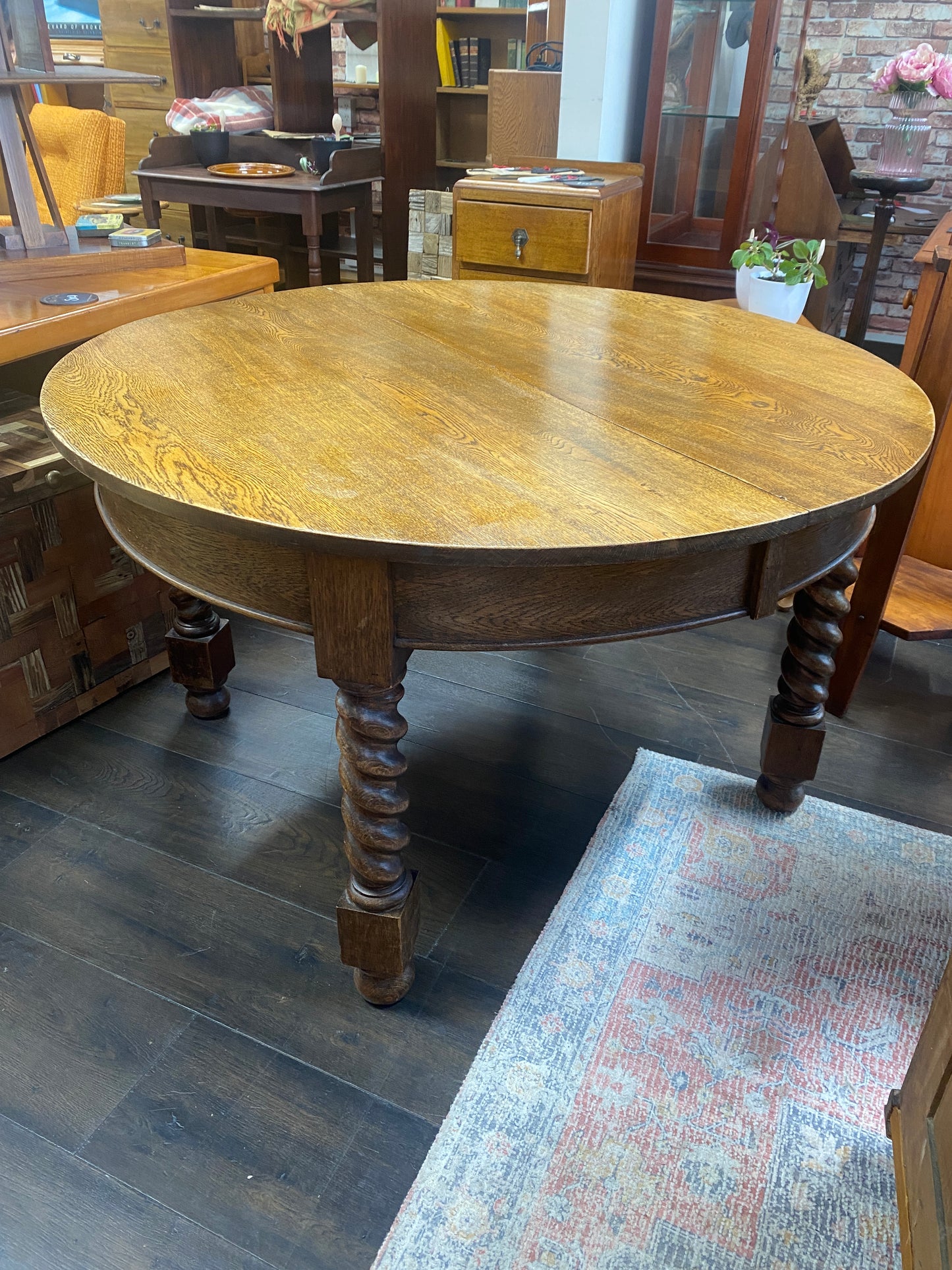 Victorian English Oak Dining Table with Barley Twist Legs