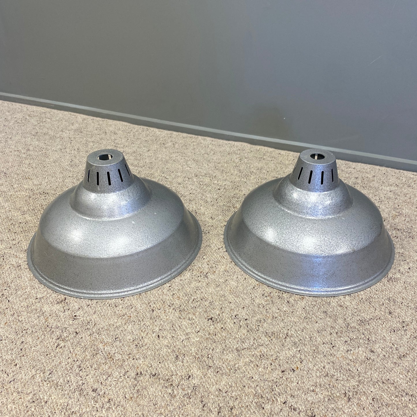 Vintage Aluminium Industrial Light Shades Pair