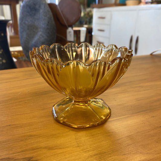 Vintage Amber Glass Deco Style Dessert Bowl