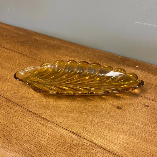 Vintage Amber Glass Leaf Dish