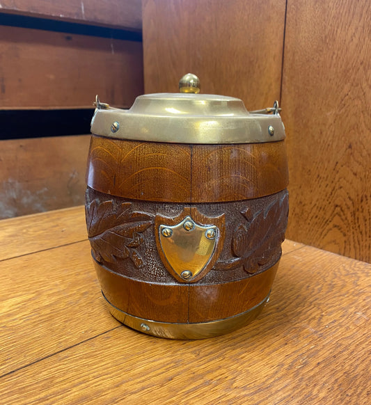 Vintage Carved Wood & Brass Ice Bucket