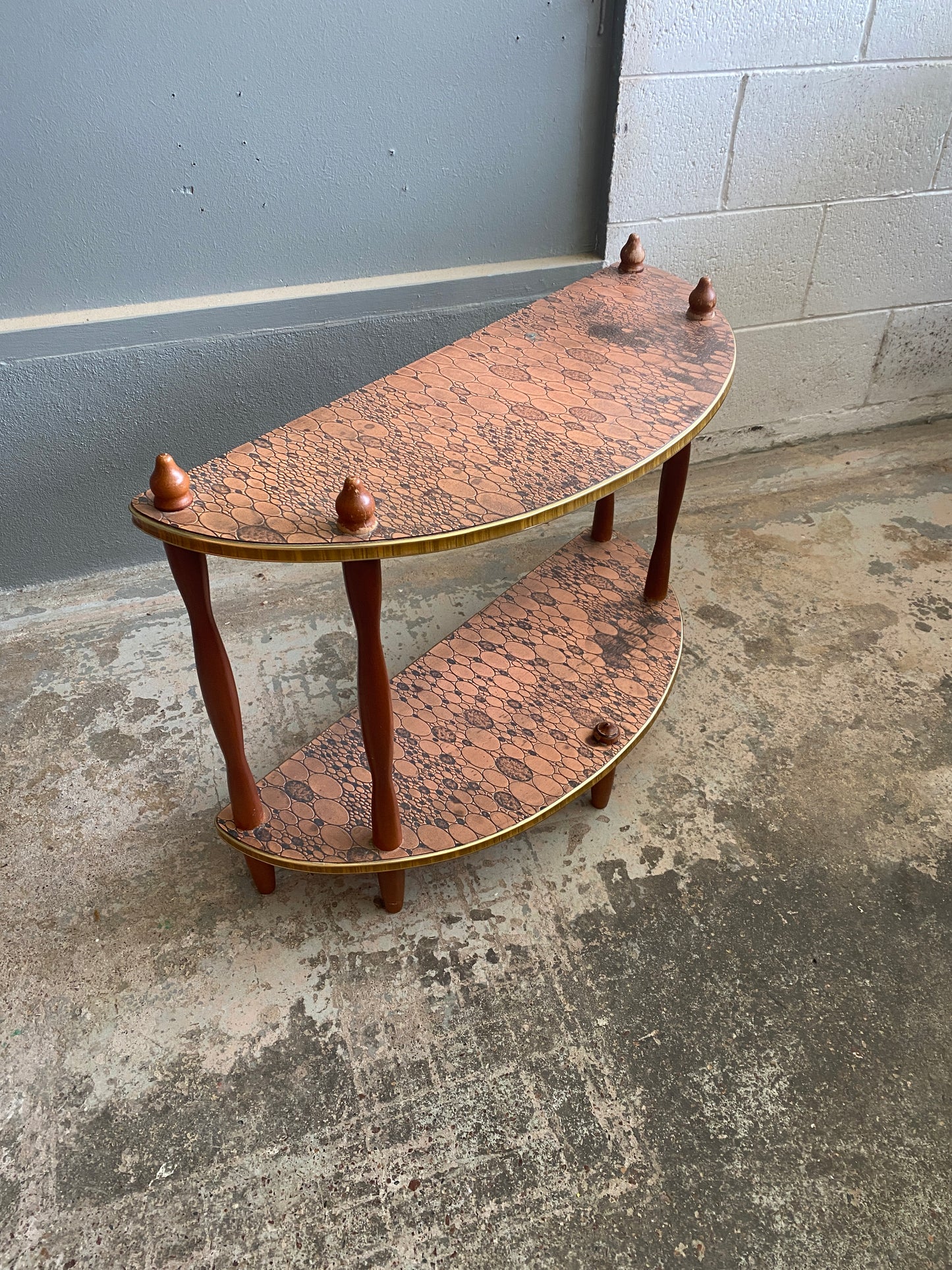 Vintage Copper Top Whatnot Demi Lune Shelf