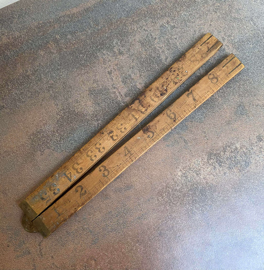 Vintage English Brass & Wood Yardstick Worn