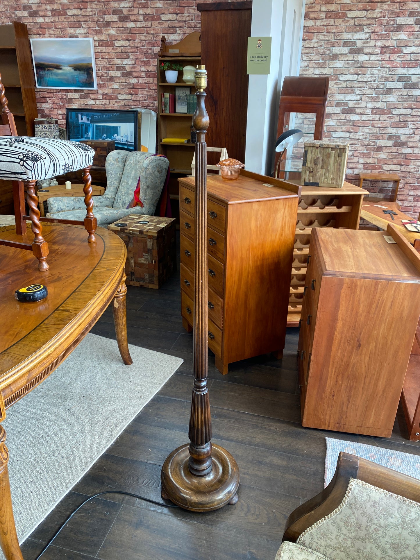 Vintage Fluted Mahogany Standard Lamp