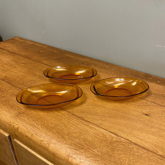 Vintage French Amber Glass Sundae Dishes x 3