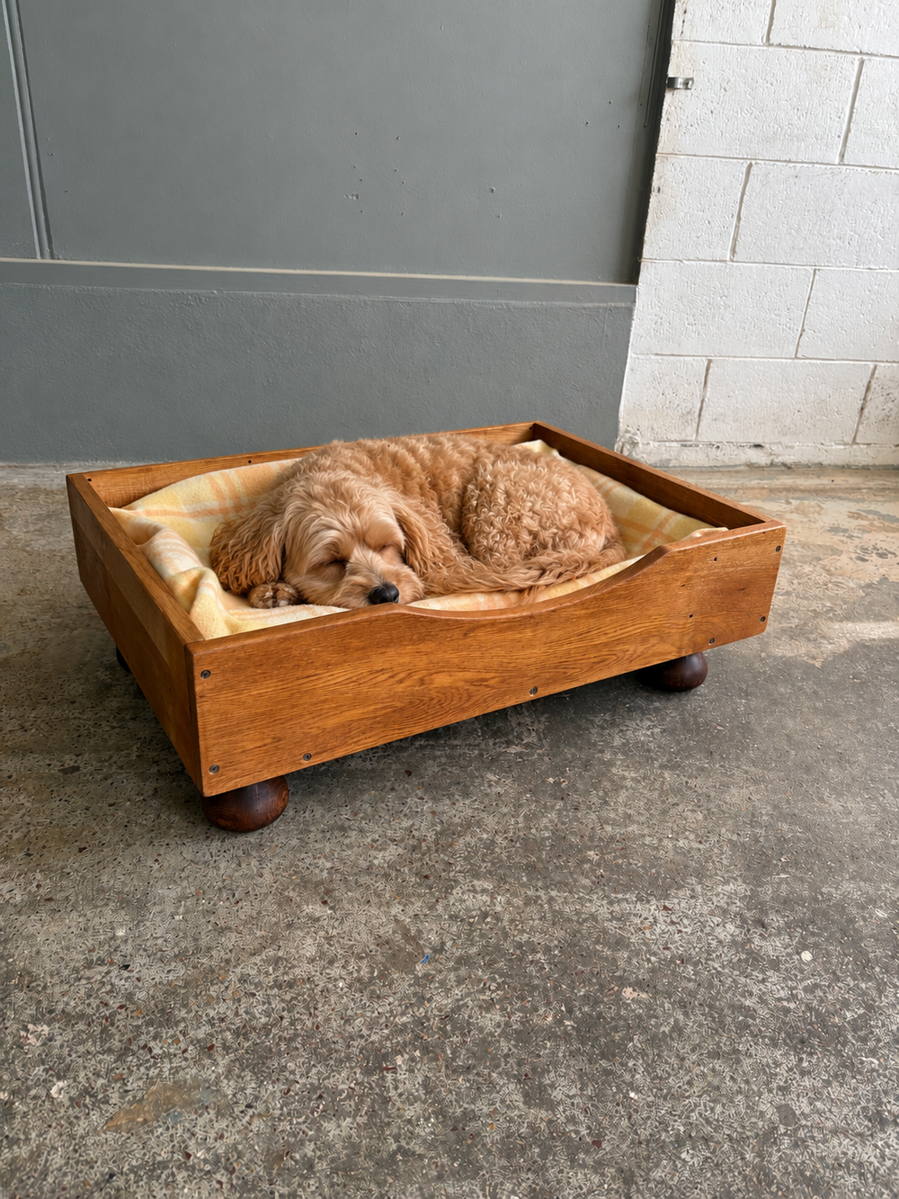 Vintage Handmade Reclaimed Oak & Kauri Dog Bed
