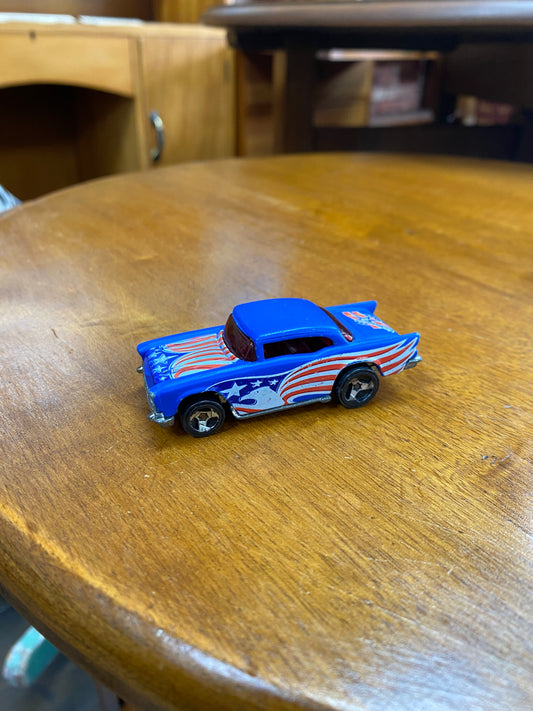 Vintage Hot Wheels ‘57 Chevy 5 SPK Flat Blue With American Flag 1976