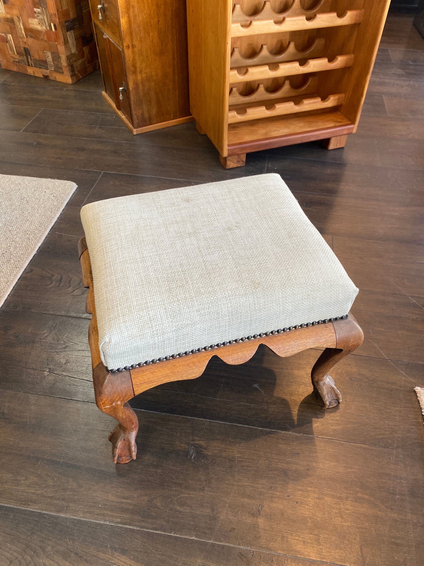 Vintage Mahogany Queen Anne Style Ball & Claw Footstool