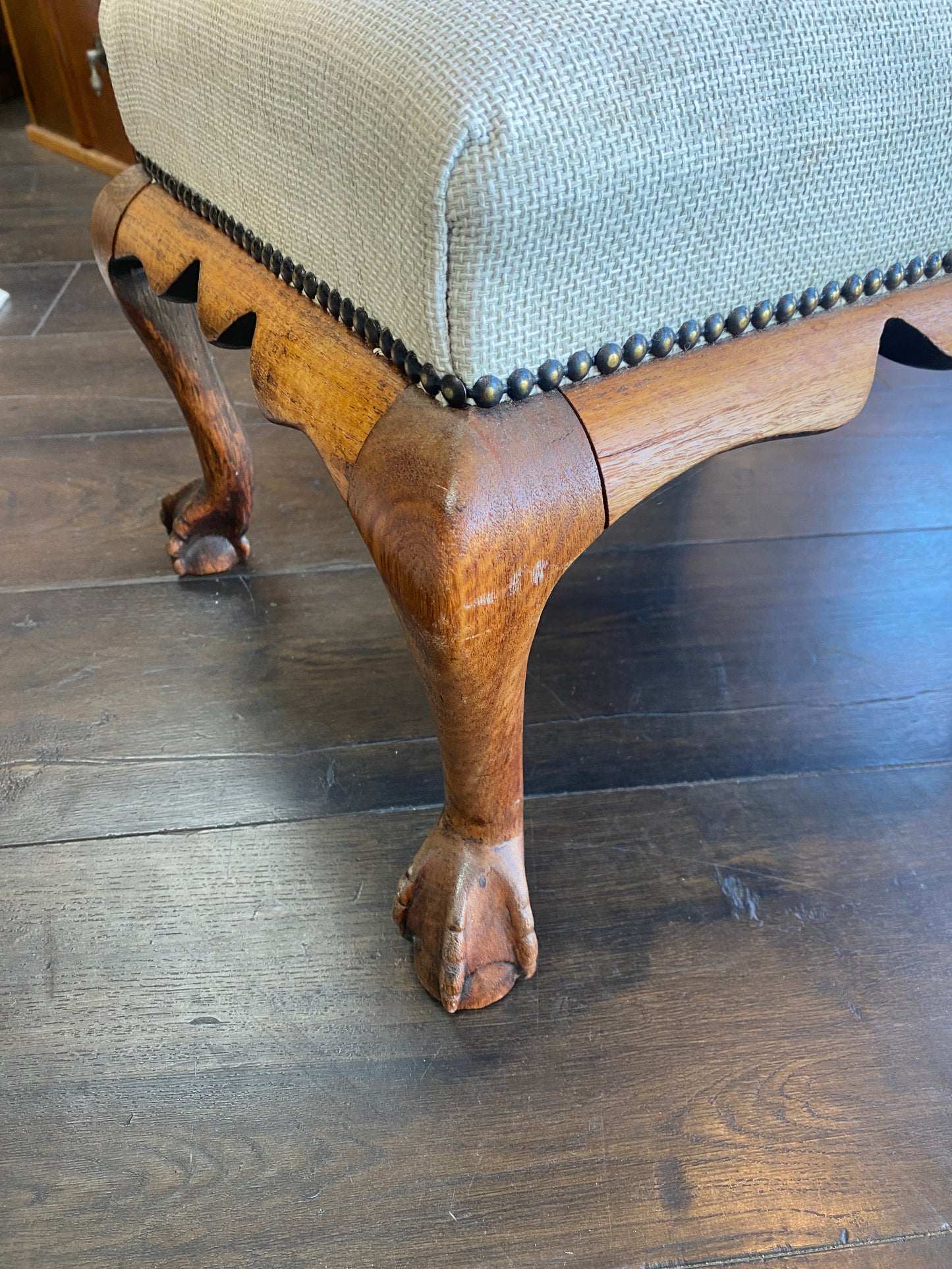 Vintage Mahogany Queen Anne Style Ball & Claw Footstool