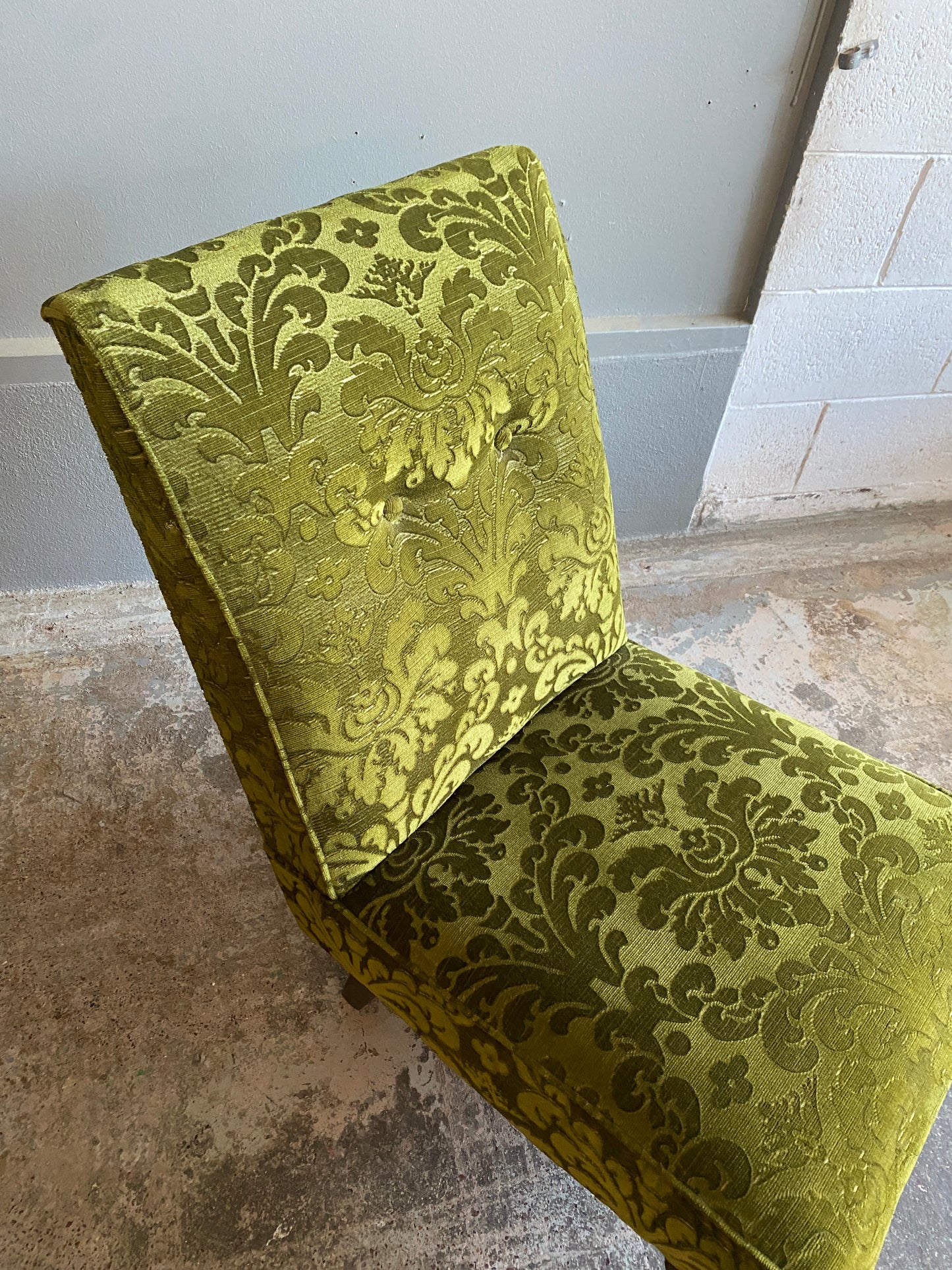 Vintage Occasional Chair with Green Damask Fabric