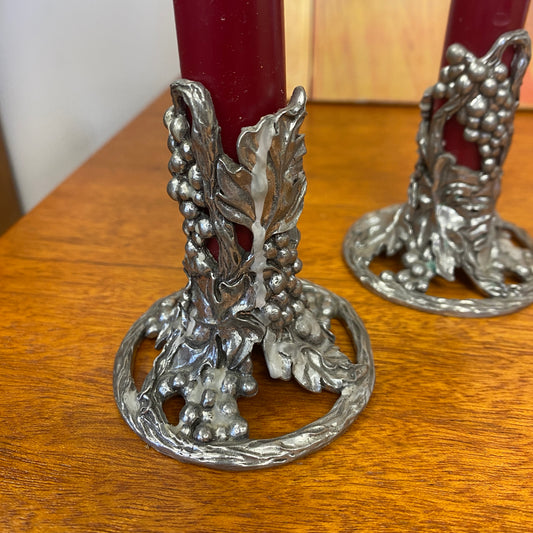 Vintage Pewter Candle Stick Holders - Pair