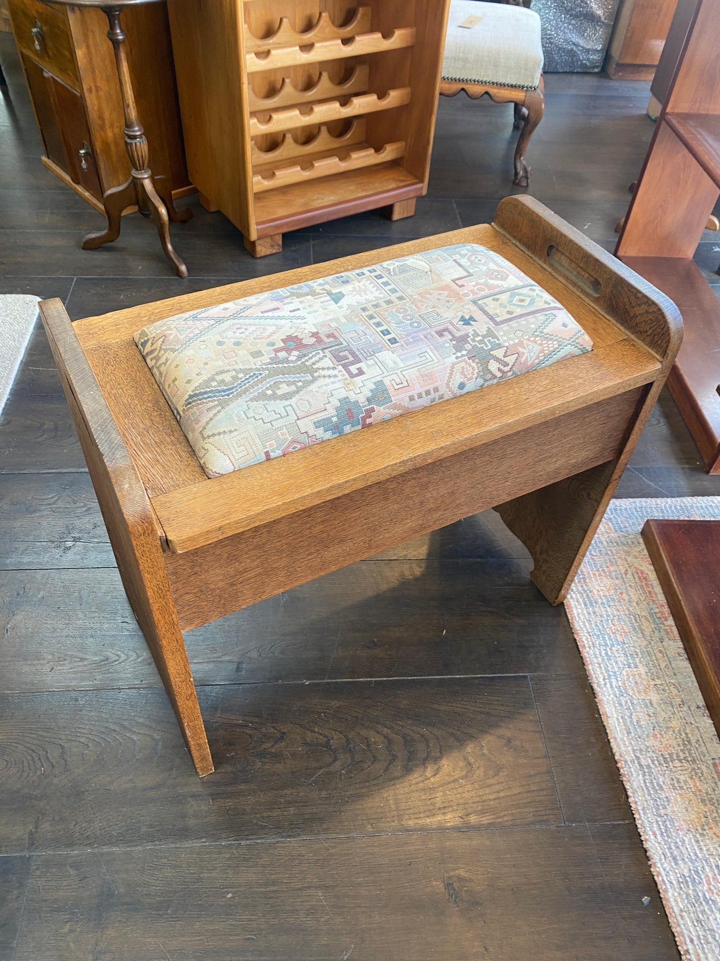 Vintage Solid Light Oak Piano Stool