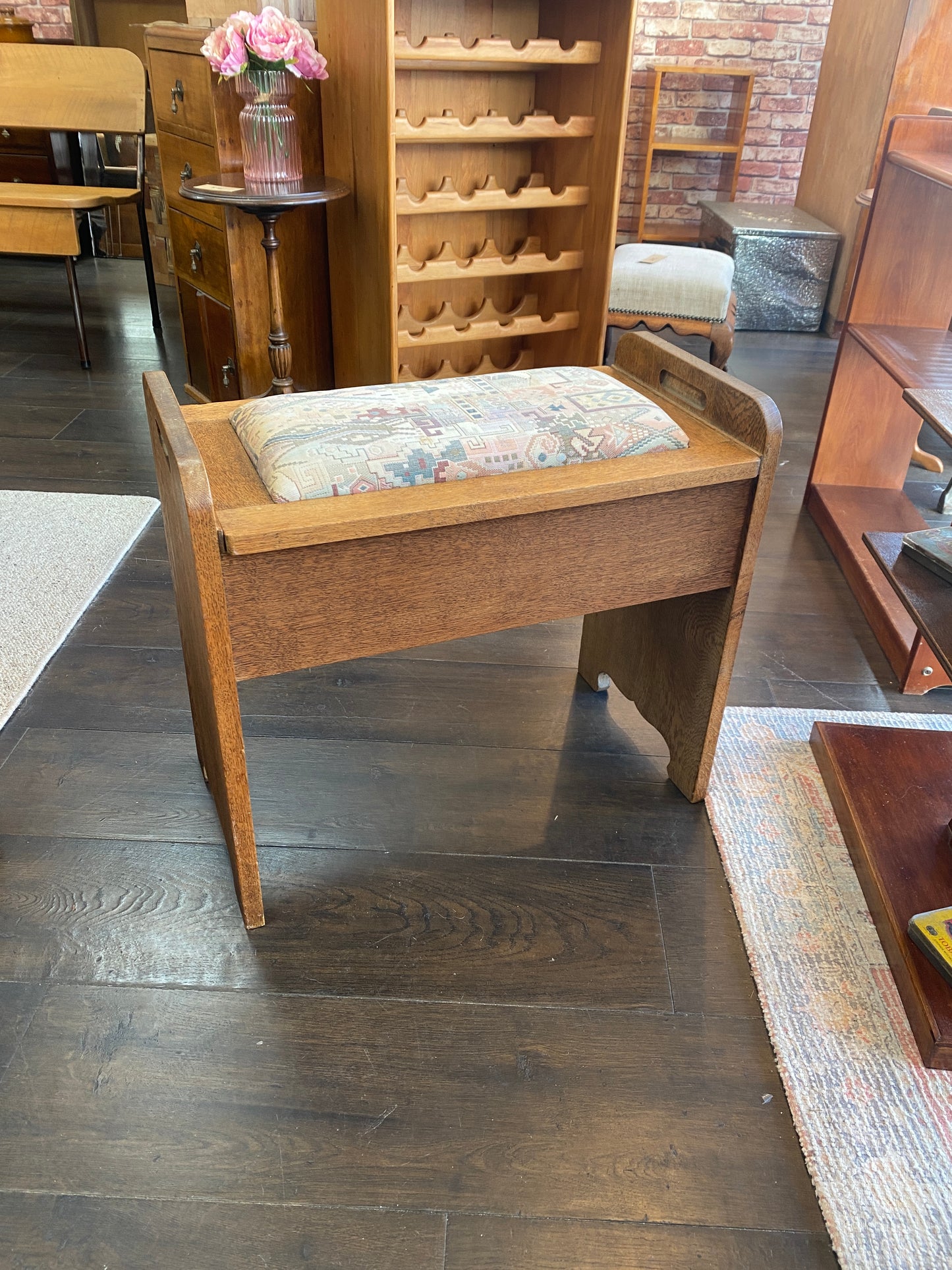 Vintage Solid Light Oak Piano Stool