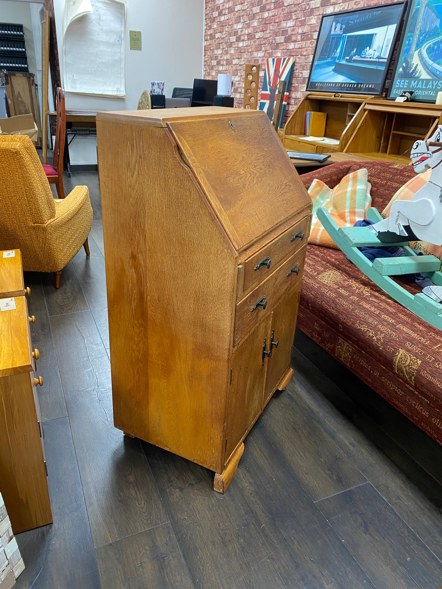 Vintage Solid Oak Bureau